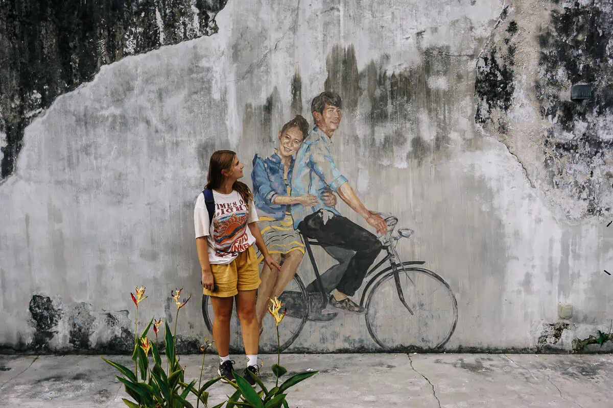 Penang street art - Couple riding a bike