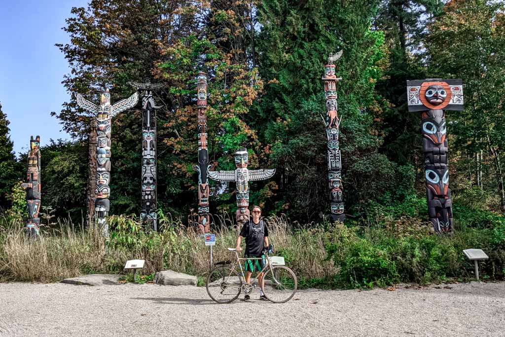 Totem Poles in Stanley Park with Dan and a bike